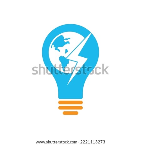 Globe and thunder vector logo icon template. Thunder world bulb shape concept vector logo template.
