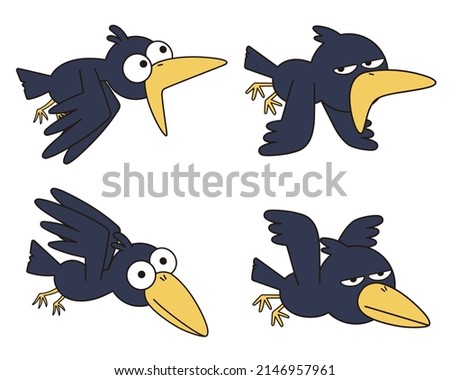 Set of illustrations of crows. Vector illustration on white background.