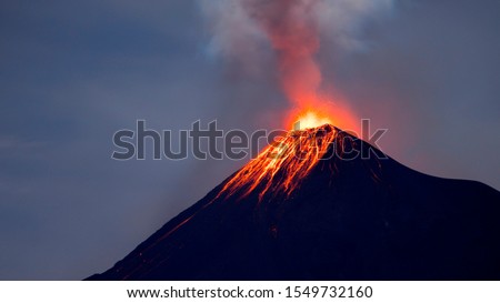 Similar – Image, Stock Photo Night sky over erupting volcano in Spain