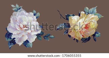 Hand-drawn flowers, retro, classic，
Oil painting flower