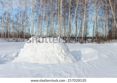 Snow construction of igloo standing on a snow-covered glade in the winter