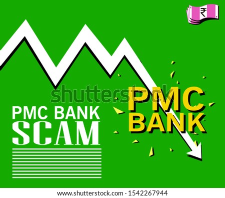 Bank fraud scam vector graphics indian pmc bank india Punjab & Maharashtra Co-operative bank corrupt banking going down share market debt bad debt loss close shutdown 