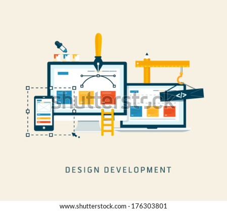 Building/Designing a website or application. Flat style vector  design