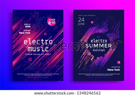 Electronic music festival poster with abstract gradient lines. Cover design Electro sound fest. Vector template design for flyer