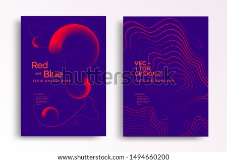 Liquid poster design template in duotone gradients. Cover design with red and blue fluid color shapes composition. Futuristic design for flyer.