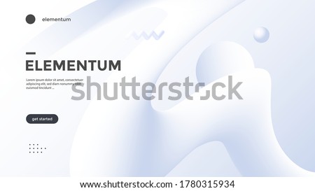 Neumorphism abstract poster with gradient white wave. Vector neumorphic duotone background with geometric 3d shapes. Minimal compositions design for cover, landing page.