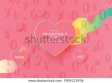 Pink color Valentines day banner. Hearts compositions with pattern xoxo. Love background design for cover, landing page.