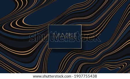 Blue marble with golden veins vector pattern. Wave abstract background with gold and blue lines.