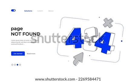 404 error landing page design with 3d numbers. Concept of online service notification. Vector