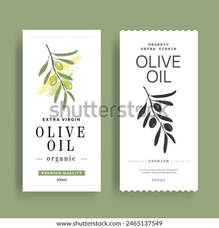 Olive Oil label template. Vector packaging design layout with Olives branch.