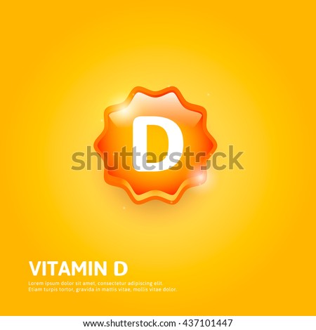 Vitamin D glossy label or icon. Vector illustration