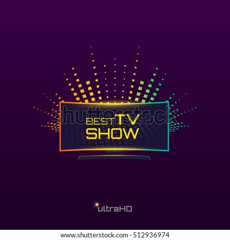 Best Tv Show emblem or logo design. Curved high definition TV. Vector