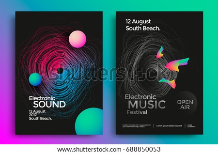 Electronic music festival poster with abstract gradient lines. Vector template design for flyer, presentation, brochure.