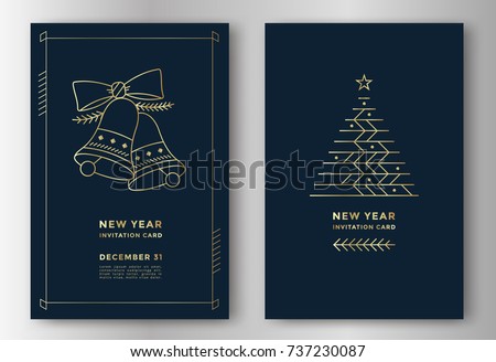 New Year greeting card design with stylized christmas tree and bells. Vector illustration
