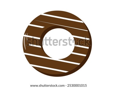 large chocolate donut with icing on a white background , 