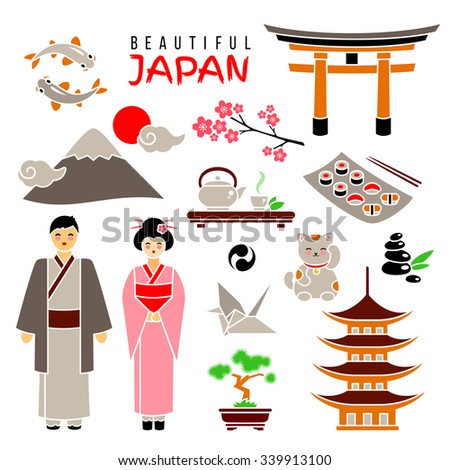 Japan Icon Set. Isolated Flat Icons On White Background. Travel Concept ...
