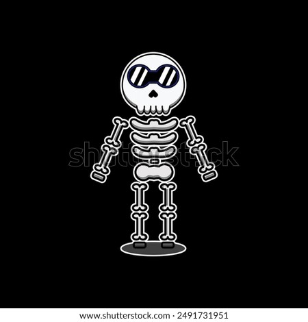 simple image of a human skeleton wearing sunglasses and a black background