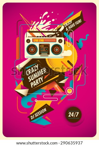 Summer party poster with abstraction. Vector illustration.