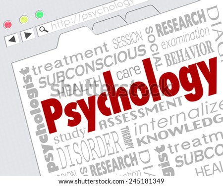 Psychology word on a website screen to illustrate online research for diagnosis or treatment of mental health condition, disease or disorder