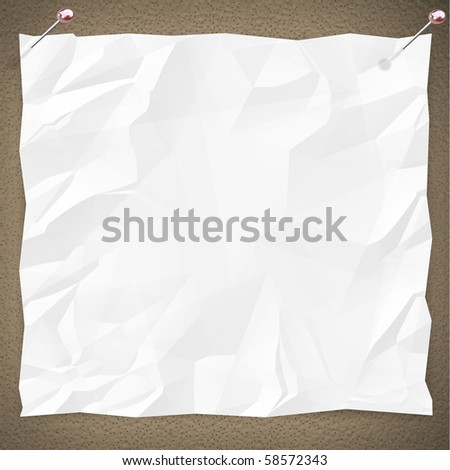 A blank white copy is pinned to a bulletin board
