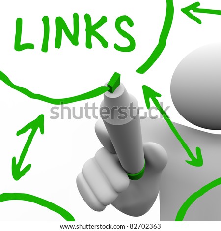 A person draws a series of links connecting in a network of referrals, representing a well search engine optimized website or an organization of connected people