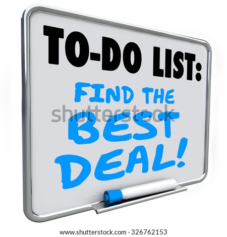 Find the Best Deal words written on a to do list on a dry erase message board
