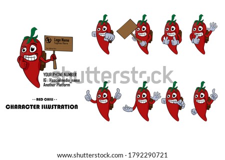 red chili character illustration can be use by red chili distributor chilli seller spicy food or place to eat that provides chilli sauce  for the purpose off mascot illustration and advertise products