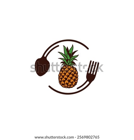 A logo featuring a pineapple in the center, flanked by a spoon on the left and a fork on the right, all enclosed in a circular design