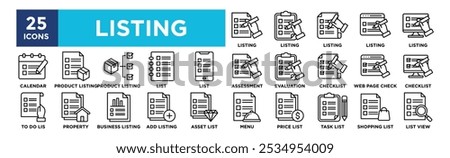 Listing icon collection set. Containing design list, checklist, paper, note, vector, illustration, check, task