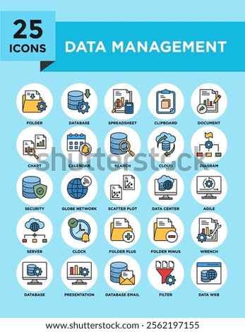 Data Management icon collection set. Containing design data, technology, business, digital, system, management, database