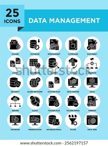 Data Management icon collection set. Containing design data, technology, business, digital, system, management, database