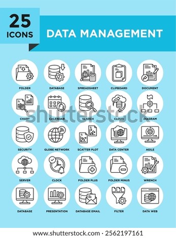 Data Management icon collection set. Containing design data, technology, business, digital, system, management, database