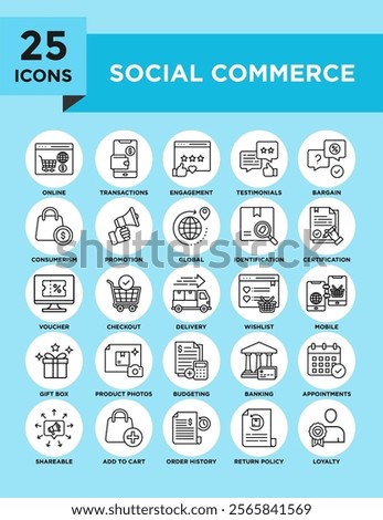 Social Commerce icon collection set. Containing design business, online, social, internet, technology, marketing	