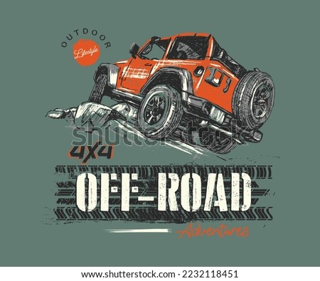 Off road car outdoor adventure. Grunge vector illustration
