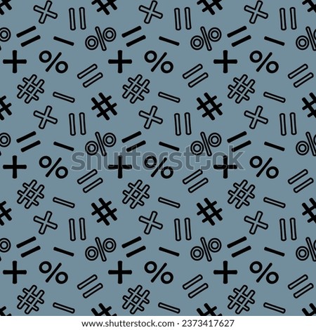 Mathematical seamless pattern with black mathematical signs on a dark turquoise background. Vector pattern for textiles, wrapping paper, fashion design, wallpaper, backgrounds, covers.