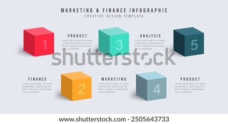 Five cubes process chart slide template. Infographic vector template