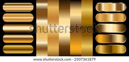 Gold texture gradient background big vector set. Metallic design for frames, banners and labels