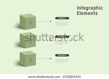 Infographic template and 3 options or steps. 3d green cubes. Workflow layout, diagram, banner, webdesign. Vector illustration