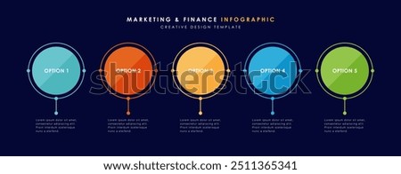 Infographic design template with 5 options or steps. Minimal design. Useful for process diagram, presentations, banner, flow chart, workflow layout, info graph