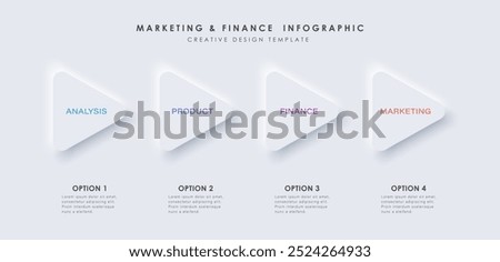 Neumorphism design infographic, 4 step timeline illustration.