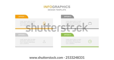 Infographic concept for slide presentation with 4 point list and big box horizontal