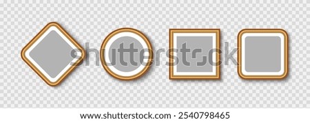 Luxury golden square and round photo frame isolated on transparent background