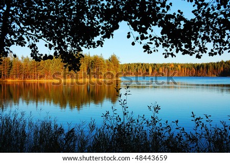 Picturesque autumn scenery on a lake in Finland