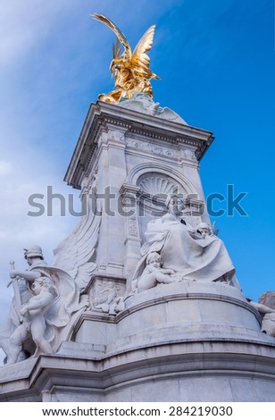 Back view of the Nike Statue (Goddess of Victory) on the Victoria Monument Memorial, outside of Buckingham palace, London