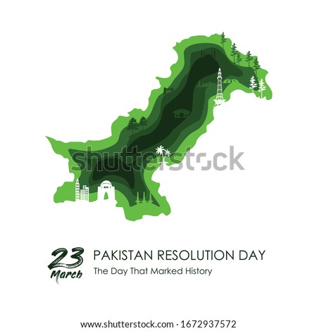 23rd of march Pakistan day celebration. vector illustration .Pakistan famous monuments .Pakistan tourism map.