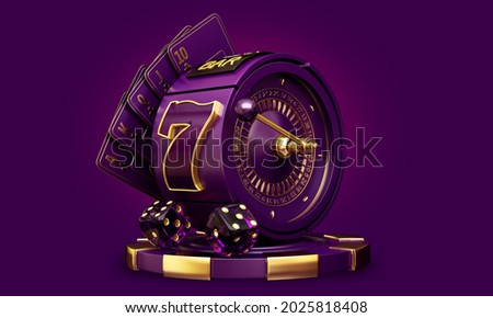 casino mix slot machine roulette dice set card chips 3d render 3d rendering illustration 