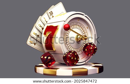 casino slot machine roulette dice set card chips 3d render 3d rendering illustration 