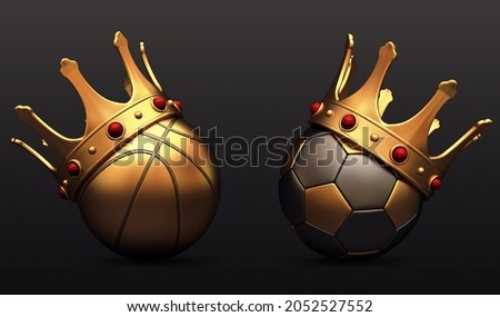 banner sports king crown ball football soccer basketball gold  3d render 3d rendering illustration 