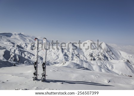 Pair of cross skis in snow