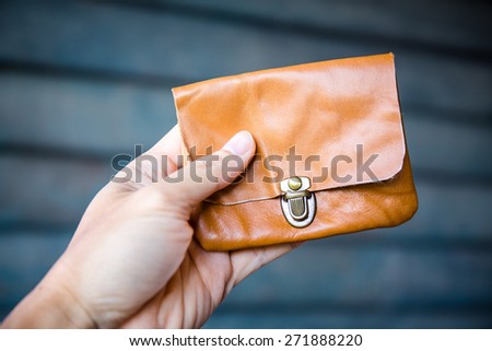 Hand holding a coin purse,  color vintage purse